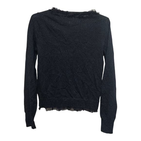 J.Crew Merino Wool Ruffle Cardigan Sweater Women’s Small Black - Picture 2 of 8
